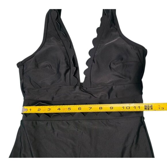 Cupshe One-Piece Swimsuit Black Scalloped V Neck Plunge Mesh Size S Bathing Suit - Picture 8 of 11
